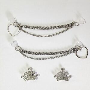 Silver Heart Chains and 2 Crowns CROCS Shoe charms Jibbitz